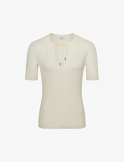 REISS: Sian tie-neck knitted top