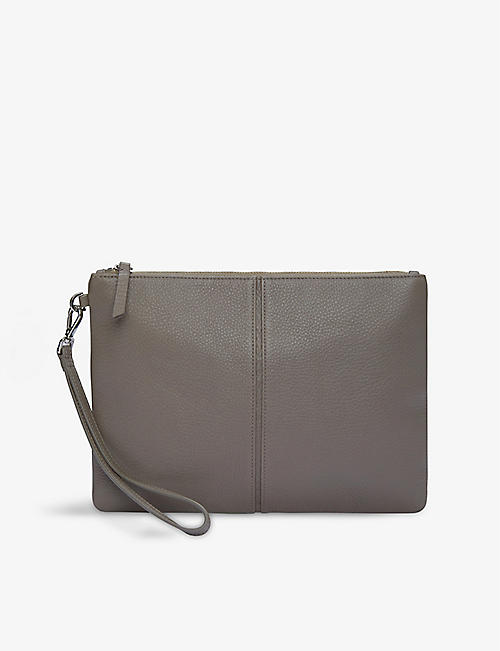 THE WHITE COMPANY: Stitch-detail wristlet leather clutch bag