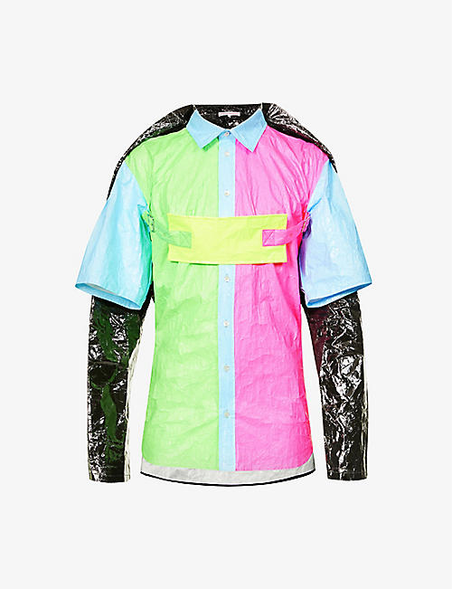 WALTER VAN BEIRENDONCK: Neon Shadow asymmetric-hem oversized shell overshirt