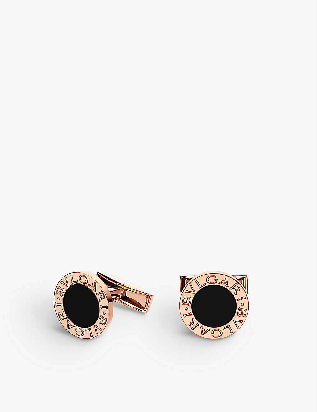 Shop Bvlgari 18ct Rose-gold And Onyx Cufflinks In Pink