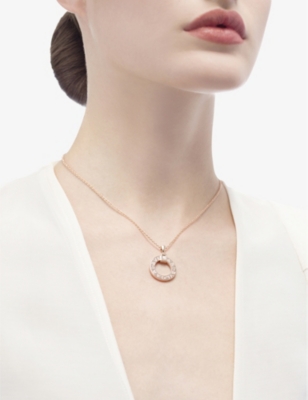 BVLGARI: BVLGARI BVLGARI 18ct rose-gold and 0.07ct round-cut diamond pendant necklace