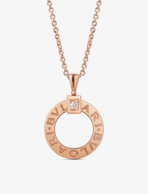BVLGARI: BVLGARI BVLGARI 18ct rose-gold and 0.07ct round-cut diamond pendant necklace