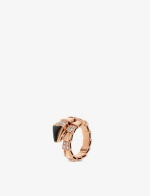 Bvlgari Serpenti Viper 18ct Rose-gold, 0.75ct Brilliant-cut Diamond And Onyx Ring