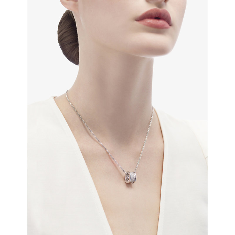 Shop Bvlgari Womens White B.zero1 18ct White-gold And 0.31ct Round-cut Diamond Pendant Necklace