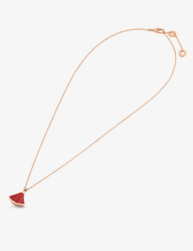 Divas Dream 18ct rose-gold, carnelian and 0.03ct round-cut diamond pendant necklace