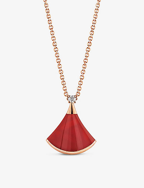 BVLGARI: Divas Dream 18ct rose-gold, carnelian and 0.03ct round-cut diamond pendant necklace