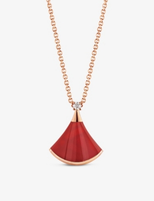 BVLGARI: Divas Dream 18ct rose-gold, carnelian and 0.03ct round-cut diamond pendant necklace