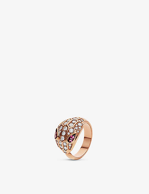 BVLGARI: Serpenti 18ct rose-gold, rubellite and 0.74ct brilliant-cut diamond ring
