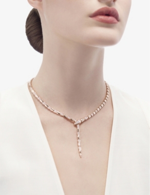Shop Bvlgari Womens Rose Gold Serpenti Coiled-snake 18ct Rose-gold And 4.5ct Diamond Necklace