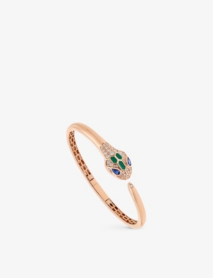 BVLGARI: Serpenti Seduttori 18ct rose-gold, 0.5ct round-cut diamond and 0.4ct sapphire bangle bracelet