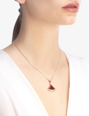 Diva’s Dream 18ct rose gold, 0.28ct round-cut pavé diamonds and carnelian necklace