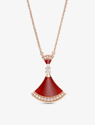 BVLGARI: Diva’s Dream 18ct rose gold, 0.28ct round-cut pavé diamonds and carnelian necklace