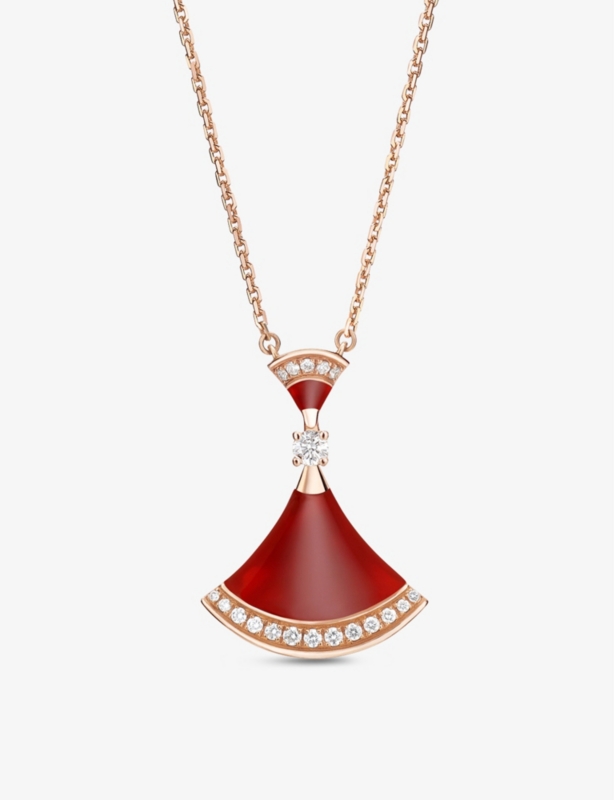 Diva’s Dream 18ct rose gold, 0.28ct round-cut pavé diamonds and carnelian necklace