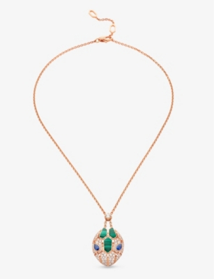 Bvlgari Womens Rose Gold Serpenti 18ct Rose-gold, 1.34ct Diamond, Sapphire And Malachite Pendant Nec