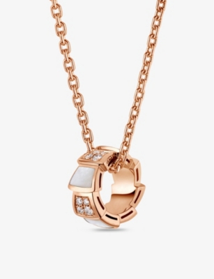 Bvlgari Serpenti Viper 18ct Rose-gold, 0.2ct Diamond And Mother-of-pearl Pendant Necklac In Rose Gold