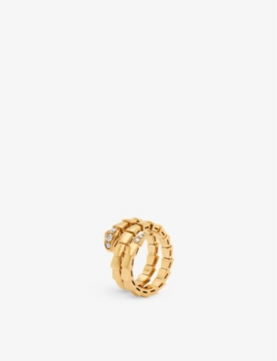 Bvlgari Womens Yellow Gold Serpenti Viper 18ct Yellow-gold And 0.1ct Round-cut Diamond Ring S