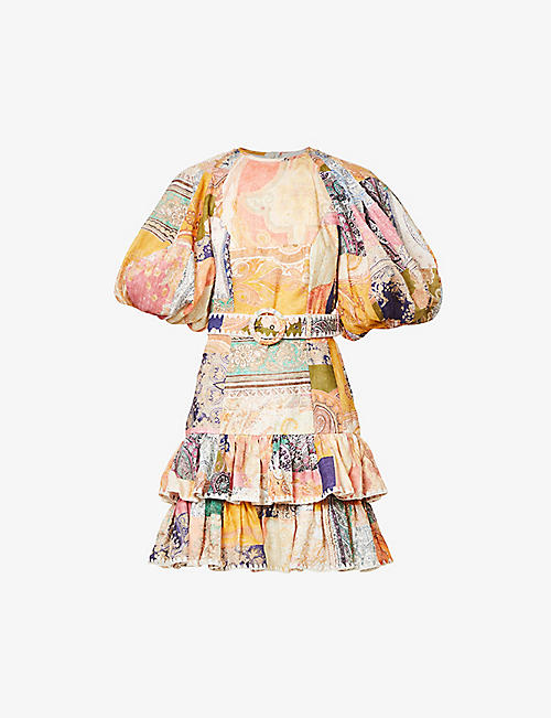 ZIMMERMANN: Anneke patchwork-print linen mini dress