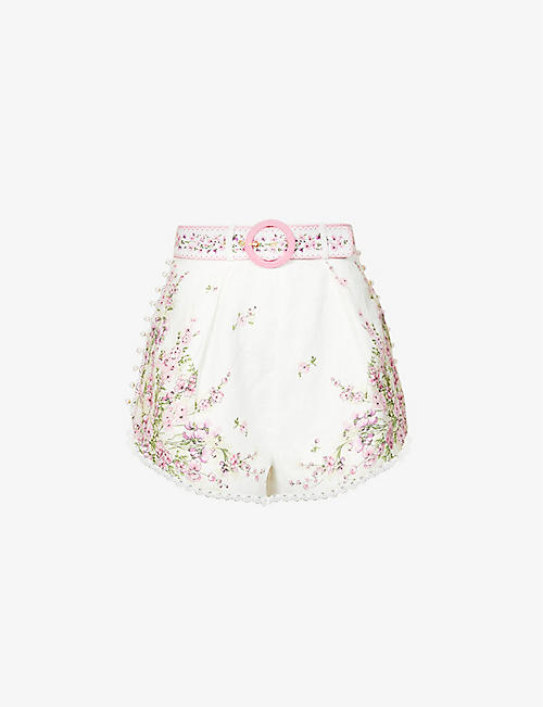 ZIMMERMANN: Jude floral-print linen shorts