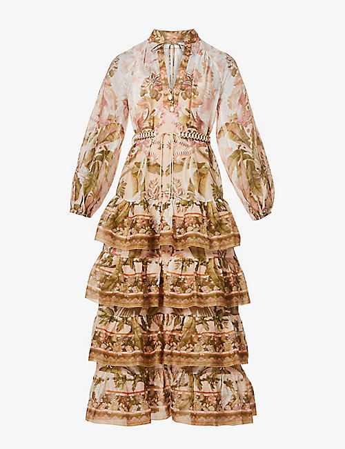 ZIMMERMANN: Lyre floral-print ramie midi dress