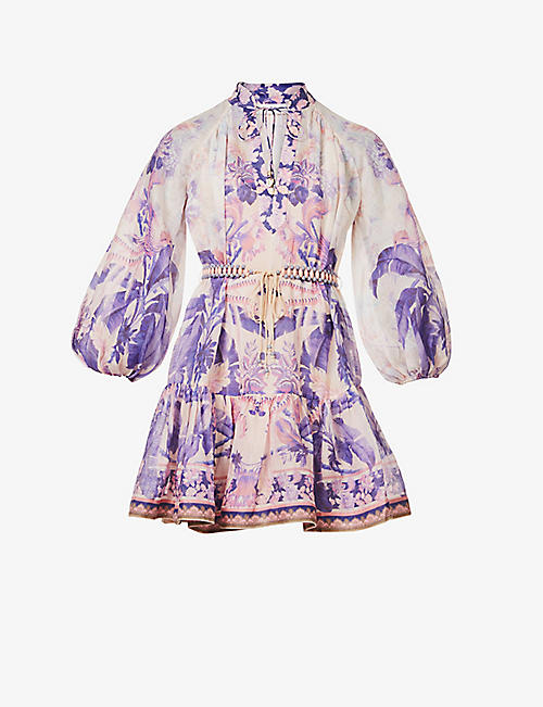 ZIMMERMANN: Lyre floral-print ramie mini dress