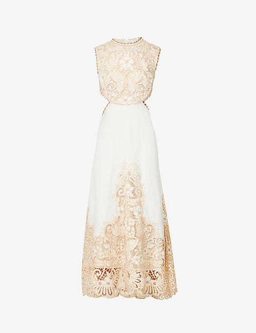 ZIMMERMANN: Jeannie floral-embroidered linen mini dress