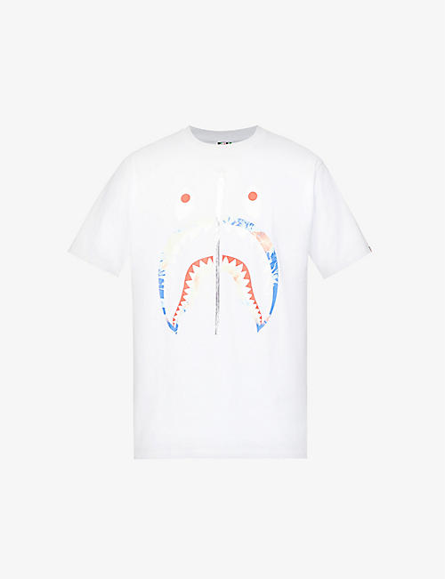 A BATHING APE: Shark-print tie-dye cotton-jersey T-shirt