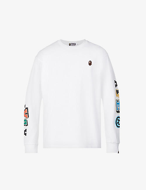 A BATHING APE: Embroidered-logo graphic-print cotton-jersey T-shirt