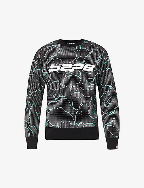 A BATHING APE: Brand-print abstract-pattern cotton-jersey sweatshirt