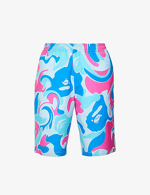 A BATHING APE: Abstract-print brand-patch cotton-blend shorts