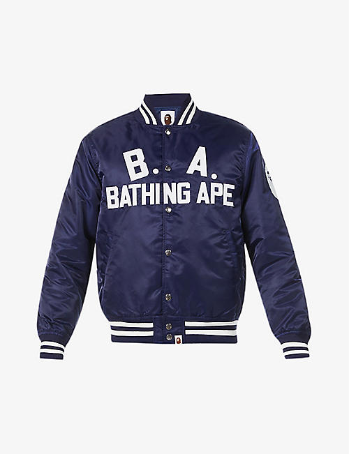 A BATHING APE: Logo-patched shell varsity jacket