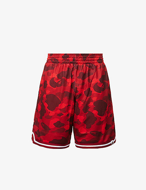 A BATHING APE: Camo-print brand-embroidered mesh shorts
