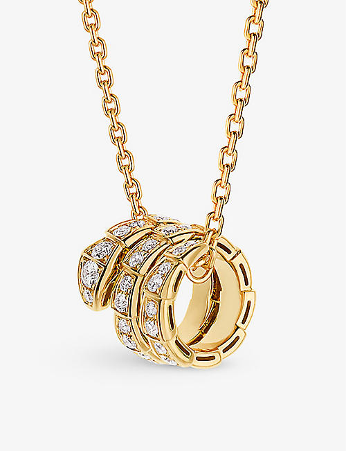 BVLGARI: Serpenti Viper 18ct yellow-gold and 0.63ct round-cut diamond pendant necklace