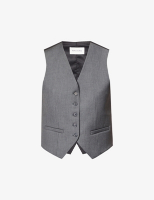 Shop The Frankie Shop Frankie Shop Womens Dark Grey Gelso V-neck Woven Waistcoat