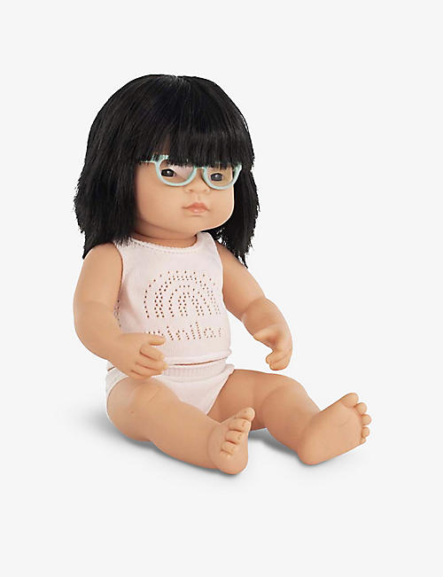 MINILANDS: Educational female baby doll with glasses 38cm