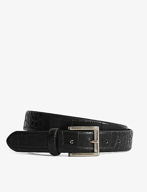 REISS: Albany silver-toned leather belt