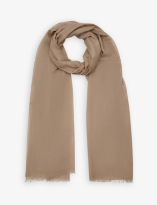 Reiss Womens Biscuit Heidi Fringe-trimmed Cashmere Scarf
