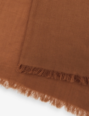 Reiss Womens Camel Heidi Fringe-trimmed Cashmere Scarf In Brown