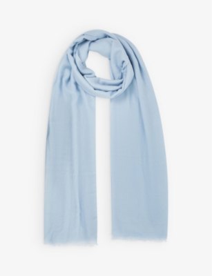 Reiss Womens Duck Egg Heidi Fringe-trimmed Cashmere Scarf