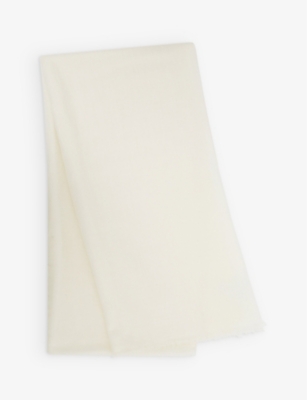 Shop Reiss Heidi Fringe-trimmed Cashmere Scarf In Off White