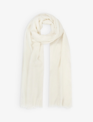 Reiss Womens Off White Heidi Fringe-trimmed Cashmere Scarf