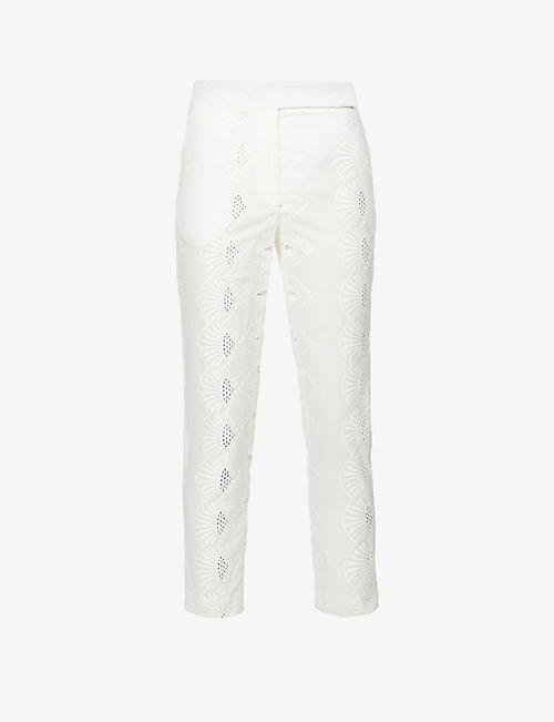 OSMAN: Broderie-pattern tapered high-rise cotton trousers