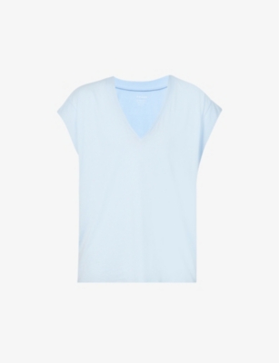 Frame Le Mid Rise V-neck Organic-cotton T-shirt In Chambray Blue