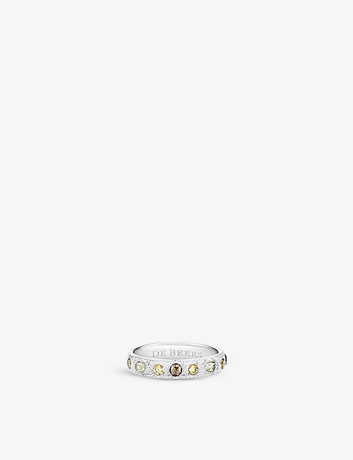 DE BEERS: Talisman small 18ct white-gold and 0.48ct round-cut diamond band ring