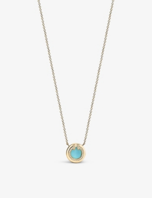 Tiffany & Co Womens Gold Tiffany T 18ct Yellow-gold, Turquoise And 0.03ct Round-cut Diamond Pendant
