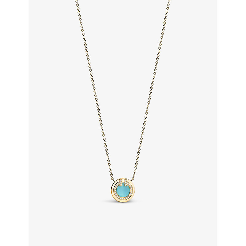 Tiffany & Co Womens Gold Tiffany T 18ct Yellow-gold, Turquoise And 0.03ct Round-cut Diamond Pendant