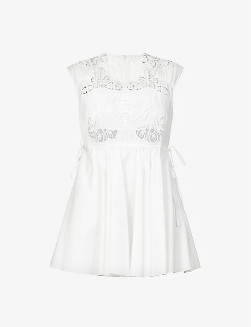 SELF PORTRAIT: Square-neck broderie-anglaise cotton-poplin mini dress