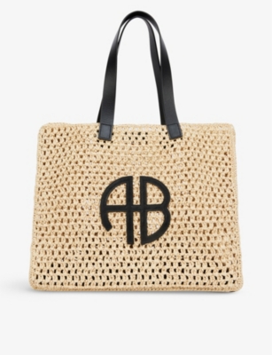 ANINE BING: Rio logo-embossed woven straw tote bag