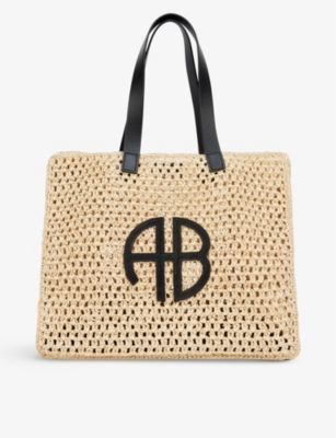 ANINE BING Rio logo embossed woven straw tote bag Selfridges