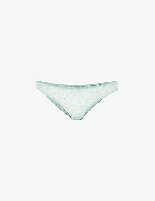 MYLA: Columbia Road floral-embroidered mid-rise stretch-mesh briefs