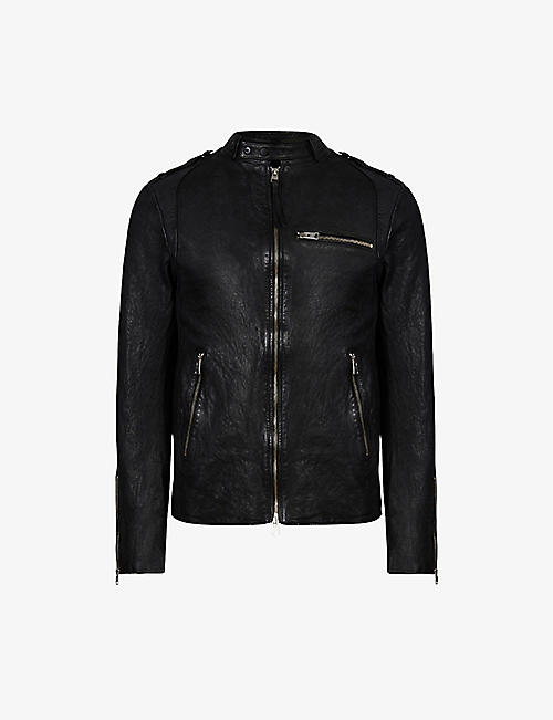 ALLSAINTS: Tagg band-collar leather jacket